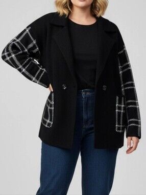 Magasconi Women's Sweater / Jacket Sz Large Black & White Double Button Pockets